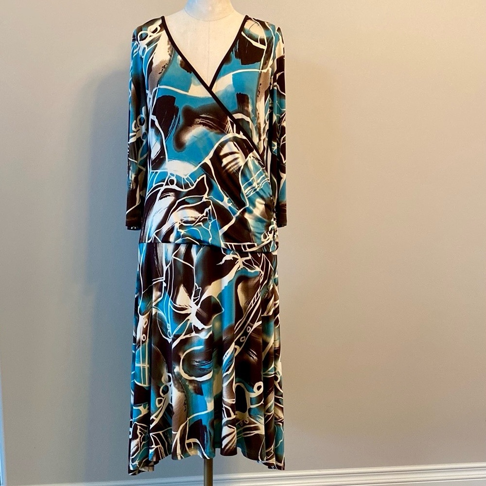 FEMME Abstract Blue & Brown Dress